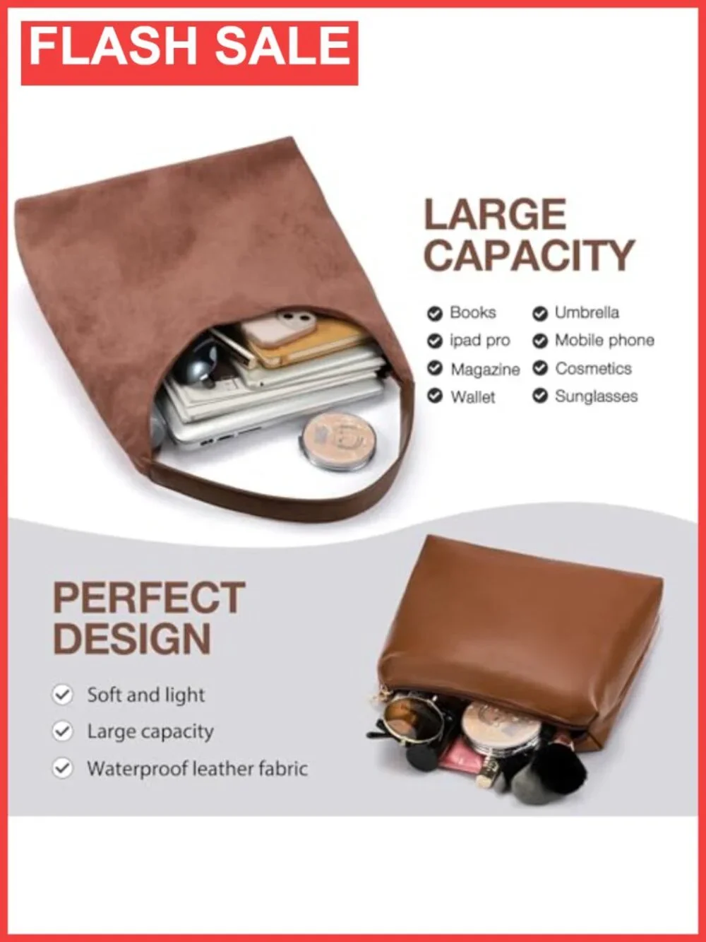 Vegan Leather 2-Piece Purse Set Slouchy Hobo & Suede Tote Bag